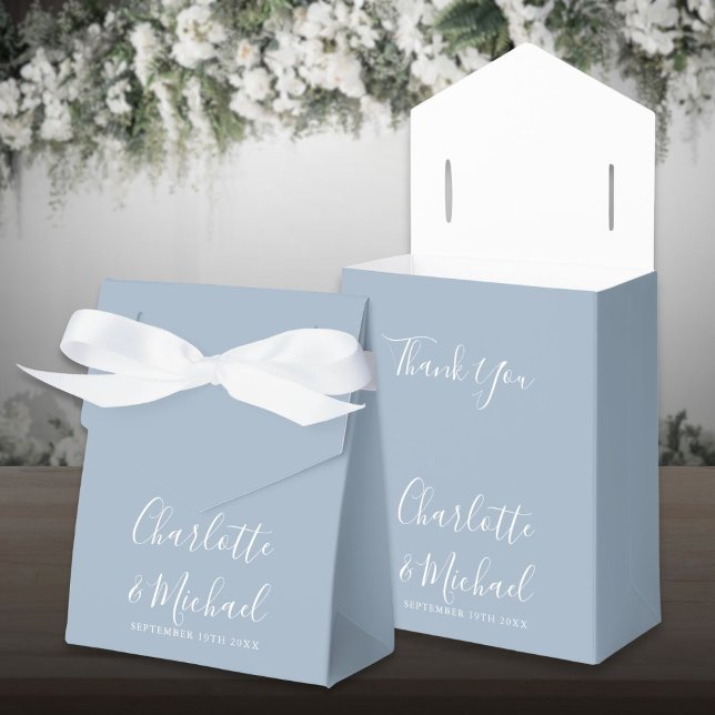 Caixinha De Lembrancinhas Rótulo de Assinatura Dusty Blue Casamento Elegante (Signature Script Dusty Blue Elegant Wedding Favor Boxes)