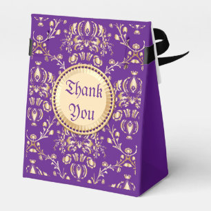 Caixinha De Lembrancinhas Roxo Dourado Monogrammed do damasco medieval lindo