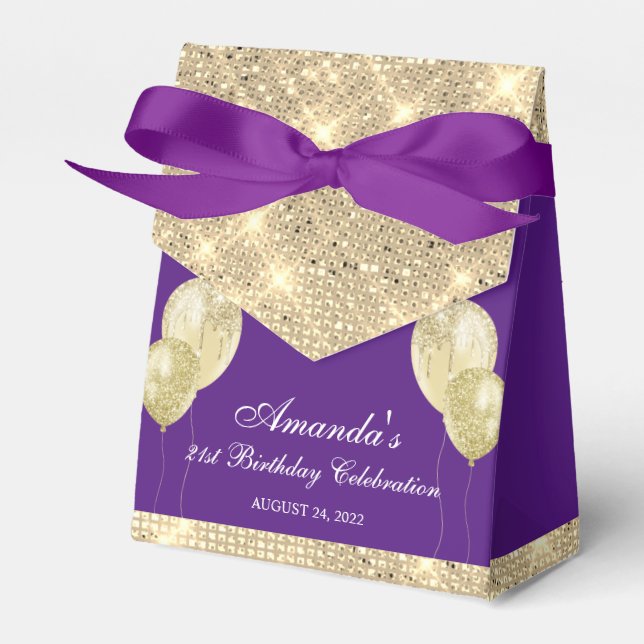 Caixinha De Lembrancinhas Roxo e Dourado Glam Personalizável (Frente)