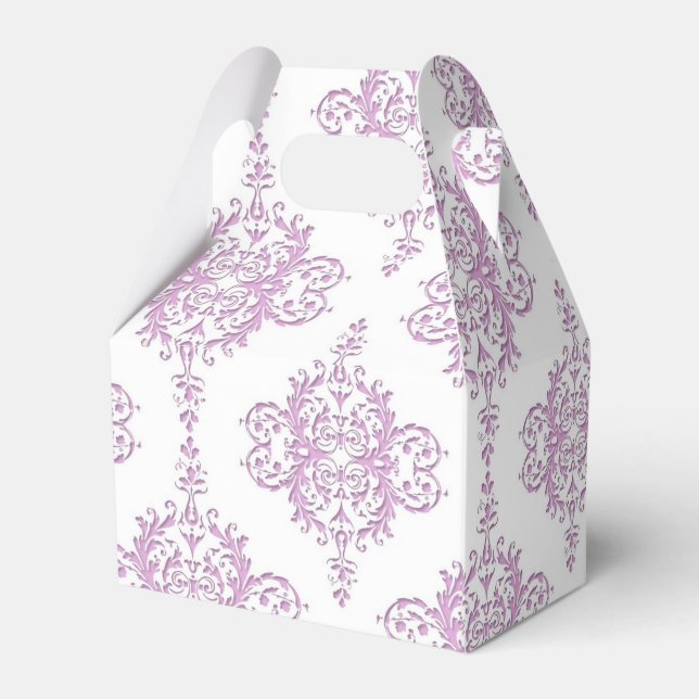 Caixinha De Lembrancinhas Roxo Lavanda e Padrão Damask Branco (Verso)