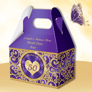 Caixinha De Lembrancinhas Roxo Real e Dourado 50º Aniversário