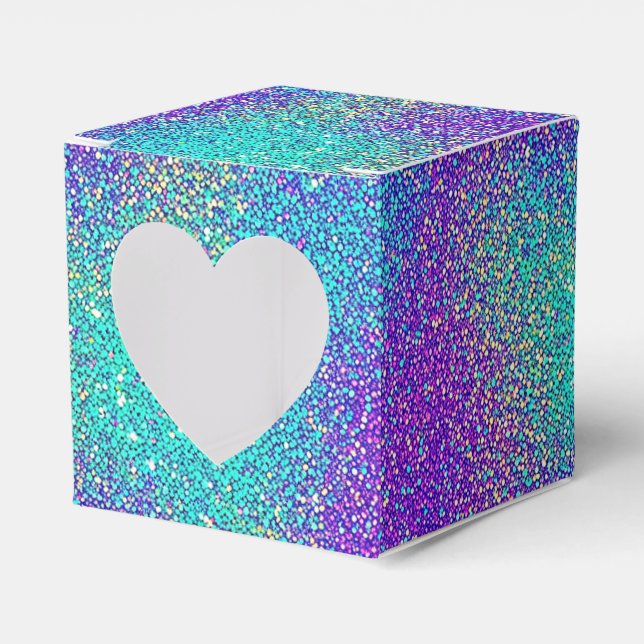 Caixinha De Lembrancinhas Roxo Turquesa Gradiente Glitter Cintilante (Frente)