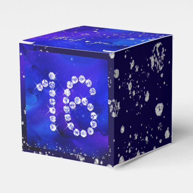 Caixinha De Lembrancinhas Royal Blue e Silver Sweet 16 (Frente)