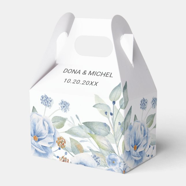 Caixinha De Lembrancinhas Rustic Blue Winter Floral Weds Boxes Favor (Frente)