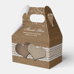 Caixinha De Lembrancinhas Rustic Country Burlap e Lace Weds Obrigado