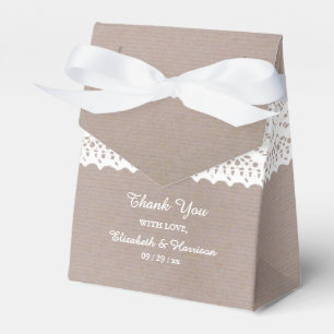 Caixinha De Lembrancinhas Rustic Kraft & White Lace Weding Obrigado