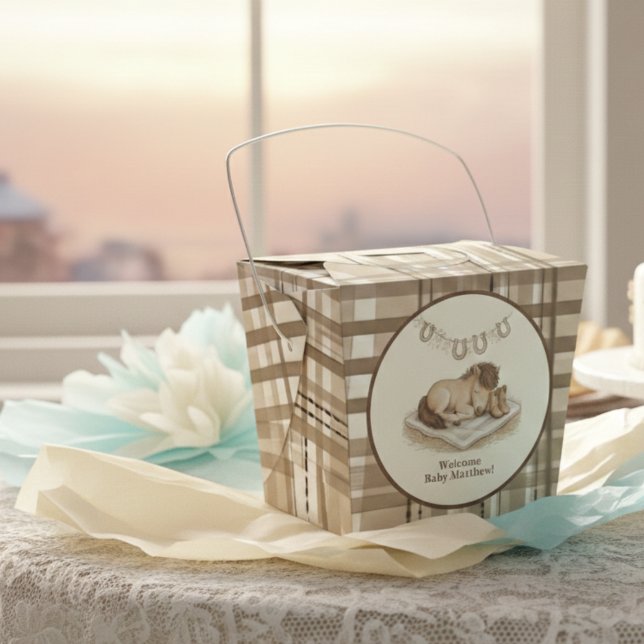 Caixinha De Lembrancinhas Rustic Plaid Little Cowboy (Baby shower guest favor box)