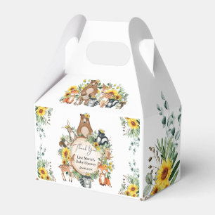 Caixinha De Lembrancinhas Rustic Sunflower Woodland Animais Bebê Aniversár