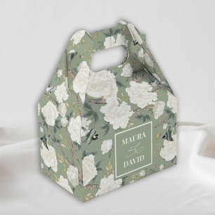 Caixinha De Lembrancinhas Sage Green Chinoiserie Birds Flowers Wedding