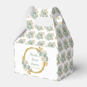 Caixinha De Lembrancinhas Sage Green e Douradas Flores Elegantes Doce Dezess