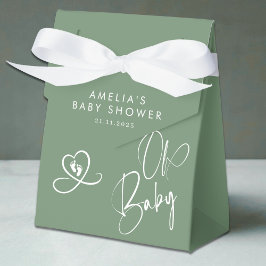 Caixinha De Lembrancinhas Sage Green Elegant Script Baby Shower