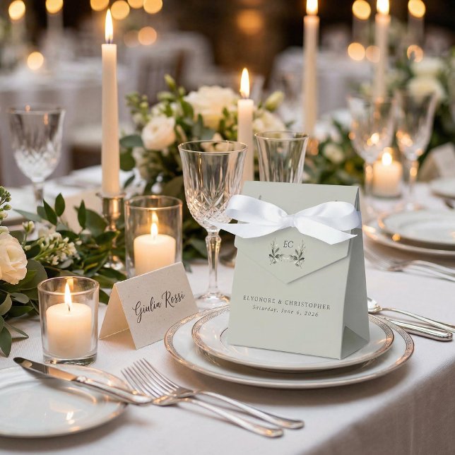 Caixinha De Lembrancinhas Sage Green Olive Branch Monogram Wedding (Criador carregado)