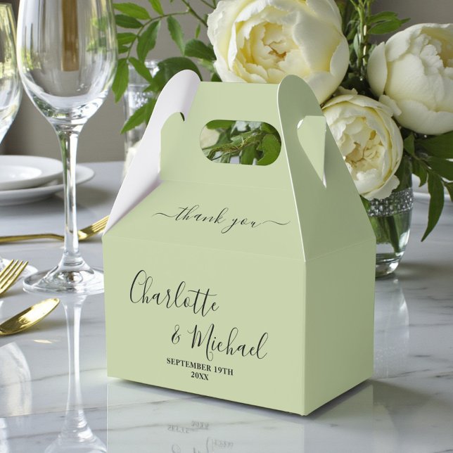 Caixinha De Lembrancinhas Sage Green Script Minimalist Wedding Thank You (Criador carregado)