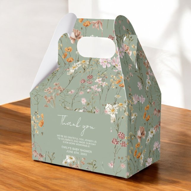 Caixinha De Lembrancinhas Sage Green Wildflower Boho Baby In Bloden (Criador carregado)