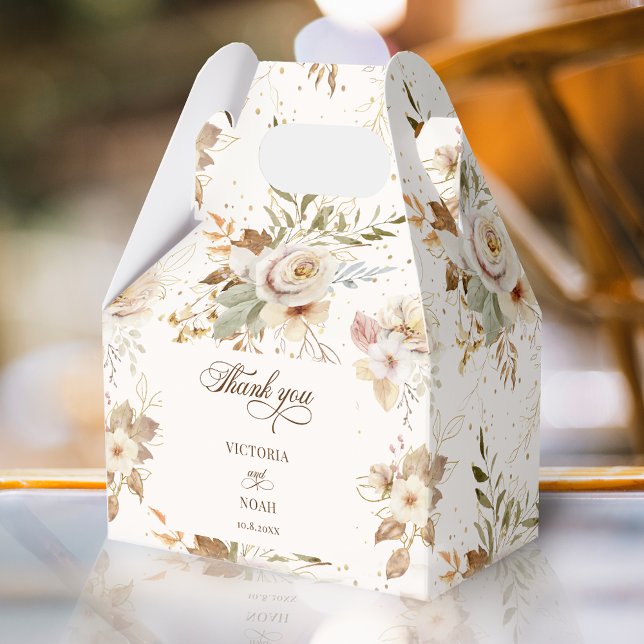 Caixinha De Lembrancinhas Script Botânico Rustic Autumn Rosas (Criador carregado)