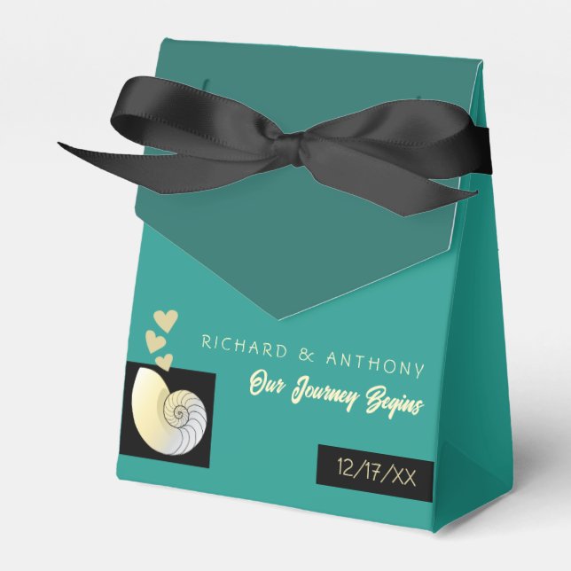 Caixinha De Lembrancinhas Seashell and Hearts, Beach Wedding (Frente)