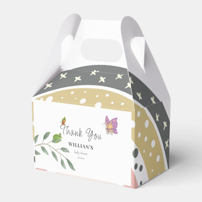 Caixinha De Lembrancinhas Selva Sobre O Chá de fraldas Arco-Íris Obrigado (Frente)