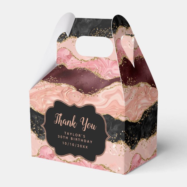 Caixinha De Lembrancinhas Sequências Pretas e Rosa Agitam Aniversário Obriga (Frente)