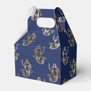 Caixinha De Lembrancinhas Sereia Vintage Azul e Dourado