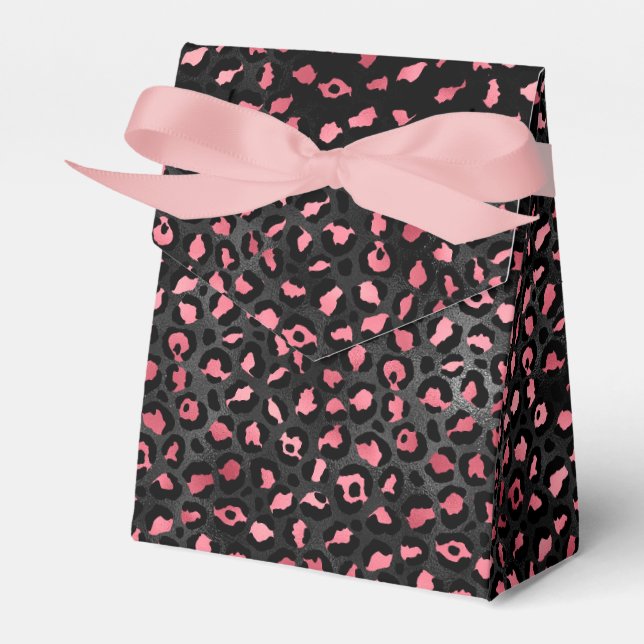 Caixinha De Lembrancinhas Série de Design Leopardo Rosa e Dourado 14 (Frente)