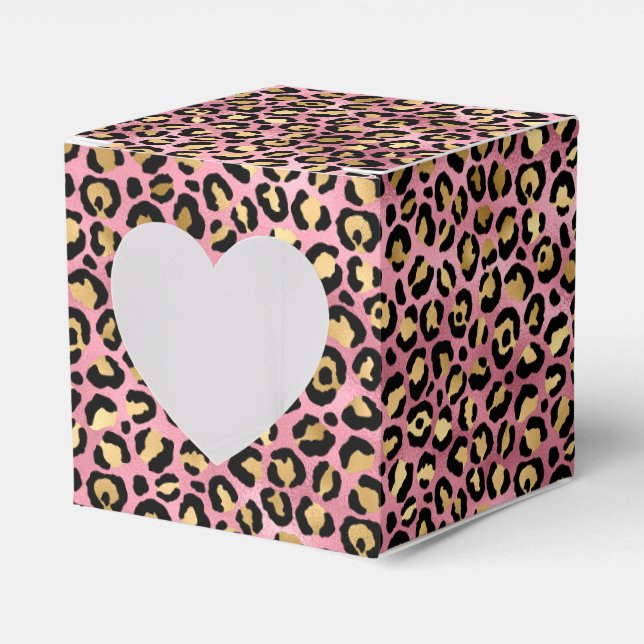 Caixinha De Lembrancinhas Série de Design Leopardo Rosa e Dourado 15  (Frente)