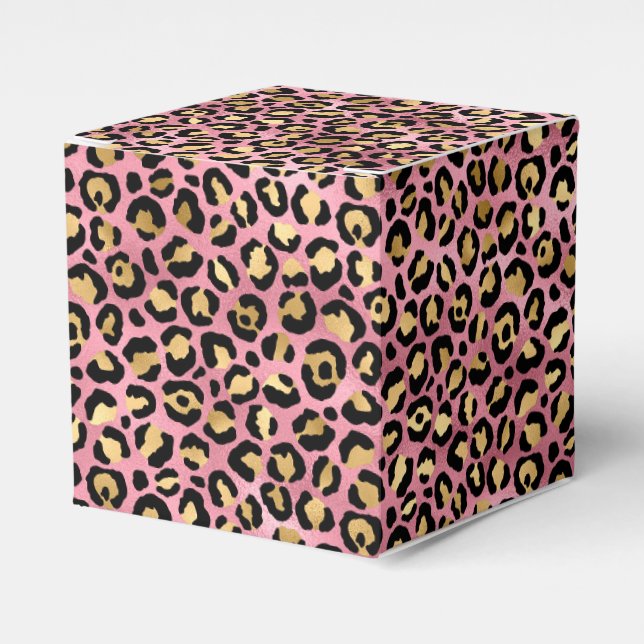 Caixinha De Lembrancinhas Série de Design Leopardo Rosa e Dourado 15 (Frente)