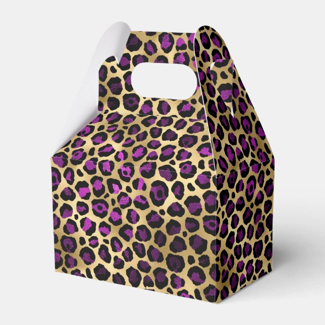 Caixinha De Lembrancinhas Série Design Leopardo Roxo e Dourado 4 (Frente)