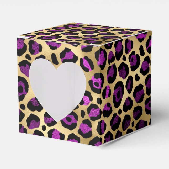 Caixinha De Lembrancinhas Série Design Leopardo Roxo e Dourado 4  (Frente)