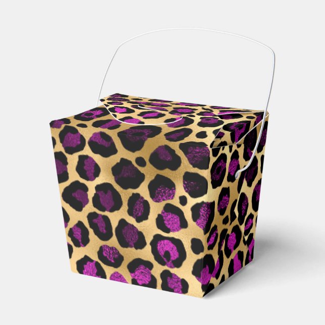 Caixinha De Lembrancinhas Série Design Leopardo Roxo e Dourado 4 (Frente)