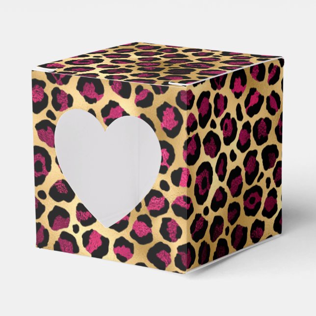 Caixinha De Lembrancinhas Série Leopard Burgundy e Dourada Design 2 (Frente)
