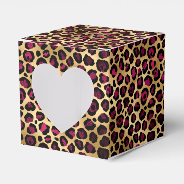Caixinha De Lembrancinhas Série Leopard Burgundy e Dourada Design 2 (Frente)