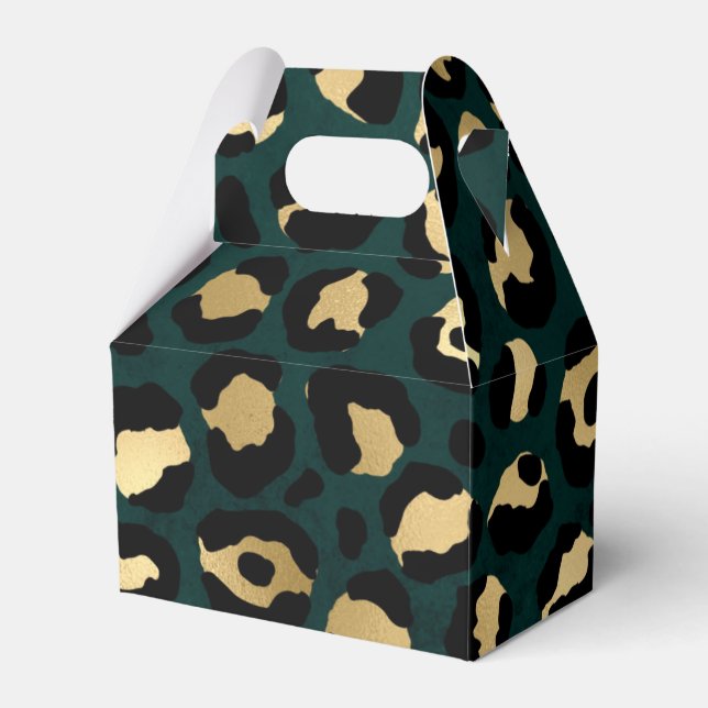Caixinha De Lembrancinhas Série Teal e Dourado Leopardo Design 1 (Frente)