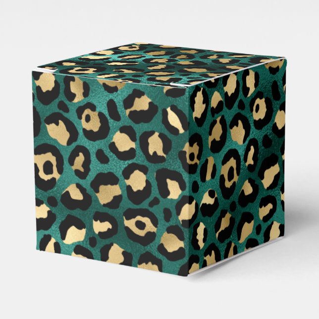 Caixinha De Lembrancinhas Série Teal e Dourado Leopardo Design 3 (Frente)