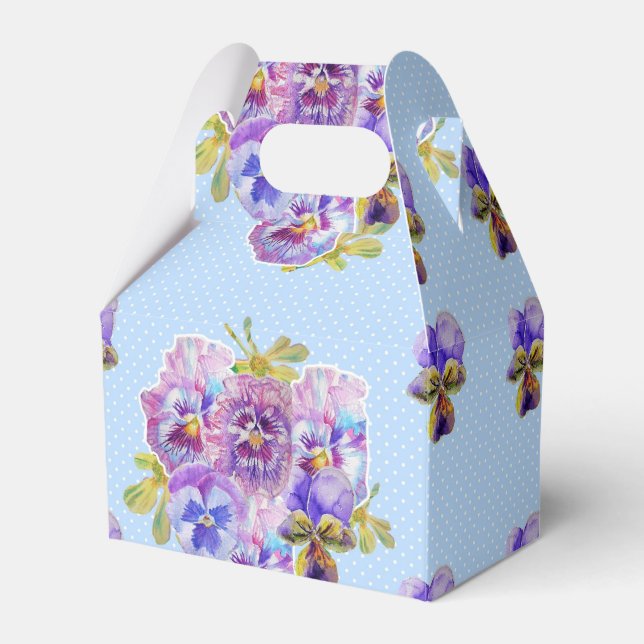 Caixinha De Lembrancinhas Shabby Blue Pansy Floral Dot Party Cake Box (Frente)