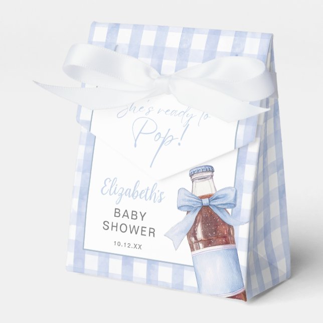 Caixinha De Lembrancinhas She's Ready To Pop Blue Bow Baby Shower (Frente)