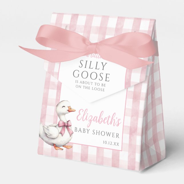 Caixinha De Lembrancinhas Silly Goose Pink Gingham Baby Shower (Frente)