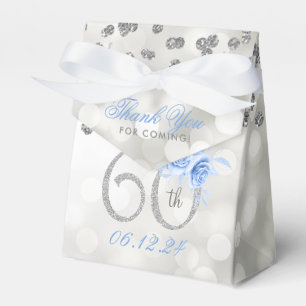 Caixinha De Lembrancinhas Silver 60º aniversário Obrigado Floral Azul