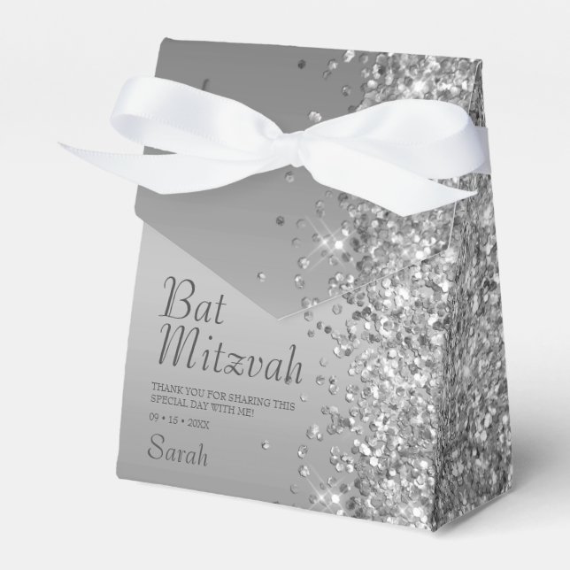 Caixinha De Lembrancinhas Silver Glitter Bat Mitzvah (Frente)