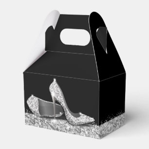 Caixinha De Lembrancinhas Silver High Heels Glitter Confetti Elegante Preto