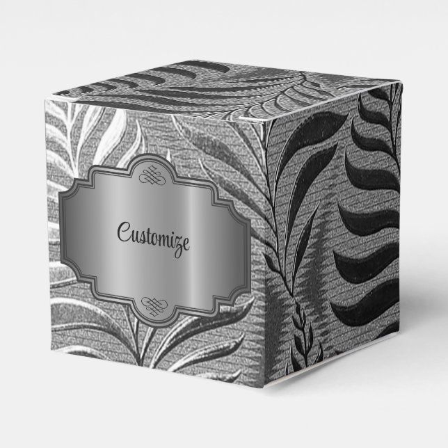 Caixinha De Lembrancinhas Silver Leaf Motif Cube (Frente)