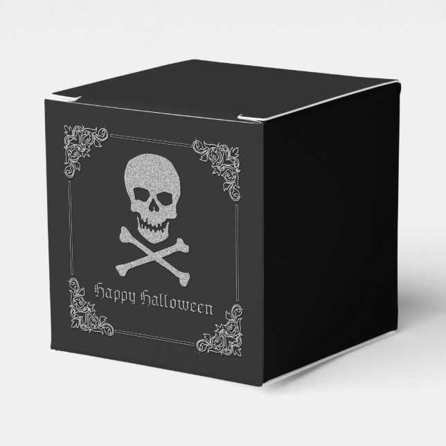 Caixinha De Lembrancinhas Silver Skull e Crossbones Halloween (Frente)