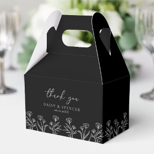 Caixinha De Lembrancinhas Simples Black Modern Floral Contorno Sinônimo Gabl