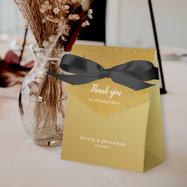 Caixinha De Lembrancinhas Simples Rosa De Largura Dourada Obrigado Casamento (Simple Glitter Rose Gold Thank You Wedding Favor Box)