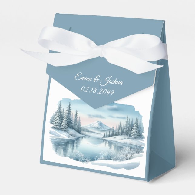 Caixinha De Lembrancinhas Snowy Mountain Winter Lake Wedding (Frente)