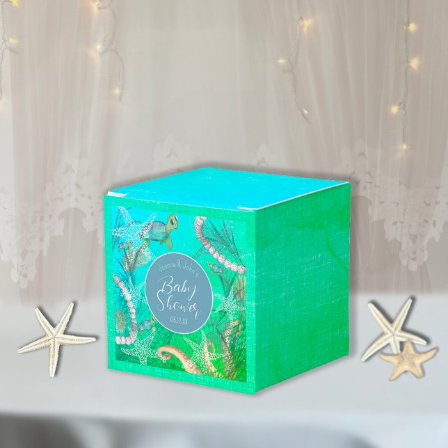 Caixinha De Lembrancinhas Sob o Chá de fraldas Marítimo Náutico (Under The Sea Nautical Baby Shower Favor Box)