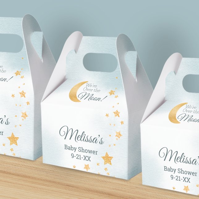 Caixinha De Lembrancinhas Sonho Azul Estamos Acima da Lua Churrasco de Bebê (Dreamy Blue We're Over the Moon Boy Baby Shower Favor Boxes)
