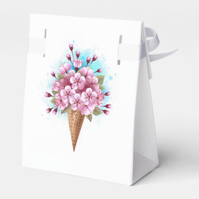 Caixinha De Lembrancinhas Sorvete Waffle Rosa Sakura Cone (Verso)