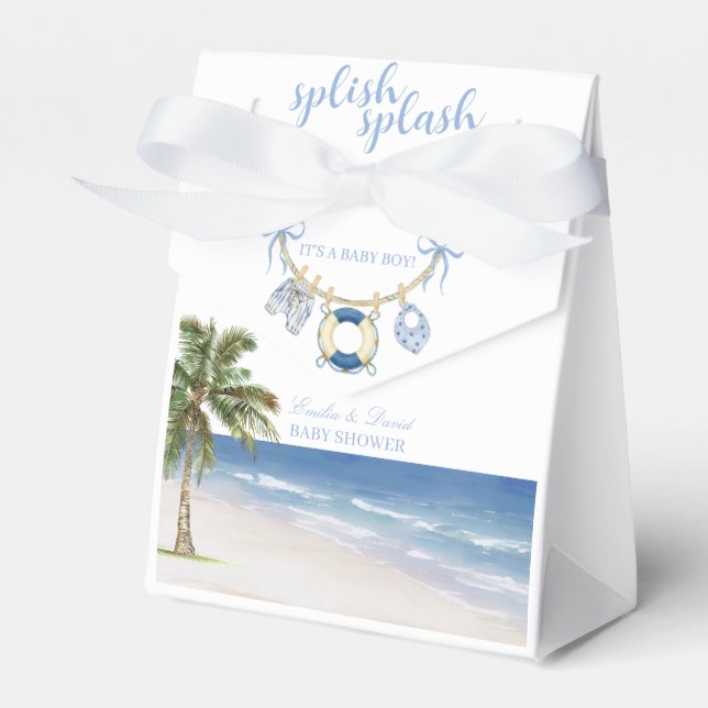 Caixinha De Lembrancinhas Splish Splash Beach Baby Shower Favor Box (Frente)