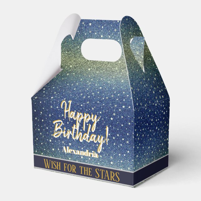 Caixinha De Lembrancinhas Star Light Sky Denim Blue Happy Birday (Frente)