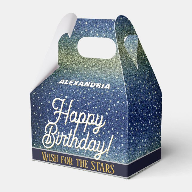 Caixinha De Lembrancinhas Star Light Sky Denim Blue Happy Birday (Frente)
